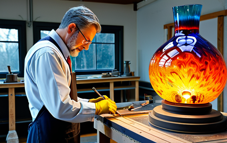 **

"A skilled glass artist, fully clothed in professional attire, carefully shaping molten glass in a well-lit studio. The scene showcases the intricate tools and vibrant colors of the glass. Background includes finished pieces on display. Safe for work, appropriate content, modest, professional setting, perfect anatomy, natural proportions, high quality."

**